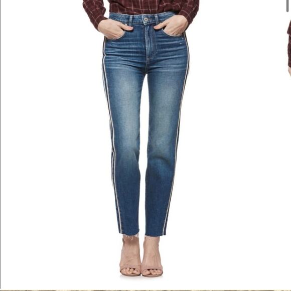 Paige Hoxton Stripe Jeans Size 26 High Waisted Straight Jeans Frayed Edge - Picture 9 of 9